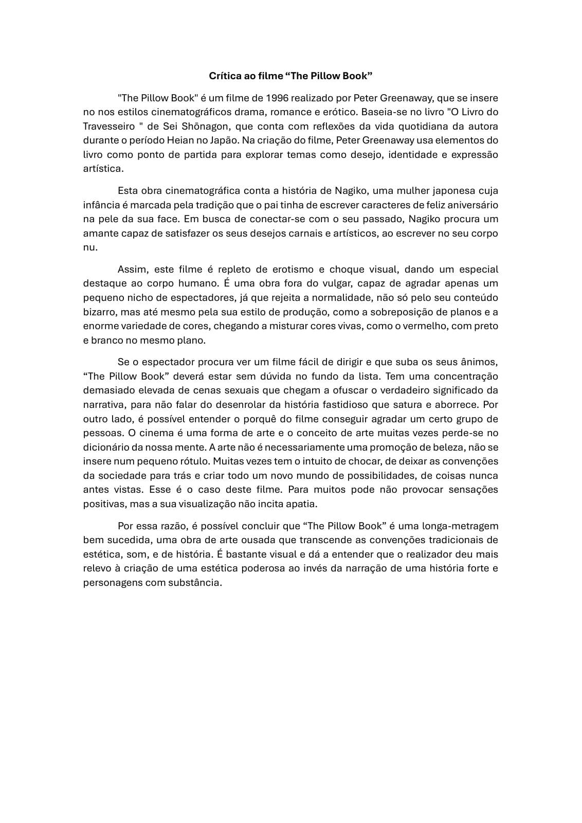 Crítica ao filme “The Pillow Book” — página 1